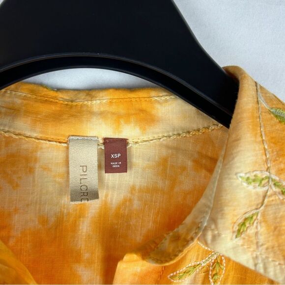 Anthropologie pilcro Yellow/orange tie dye embroidered button shirt size XSP - Picture 3 of 7